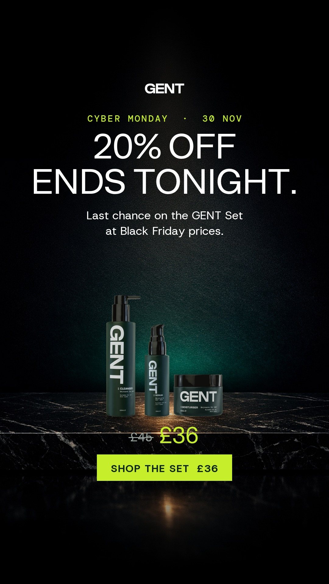 Story: 20% off ends tonight, Cyber Monday 30 Nov
