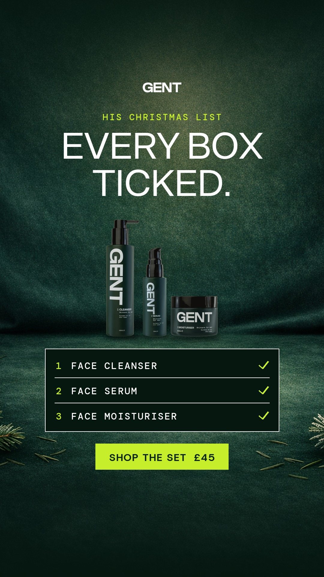 Story: Every box ticked, with a ticked list of the three products